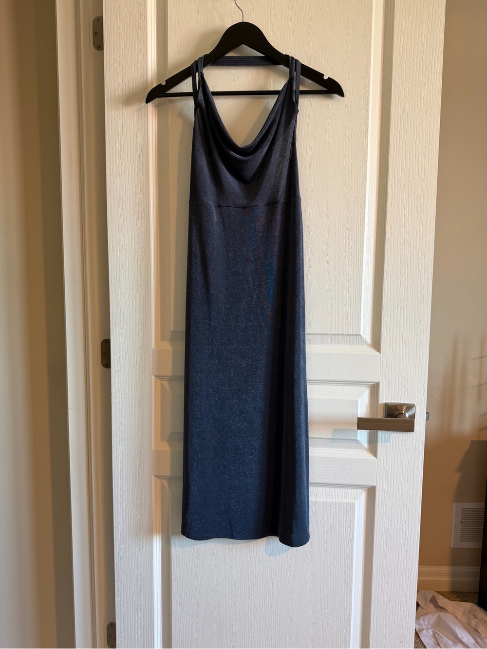 Sleeveless Navy Cowl Neck Maxi Dress